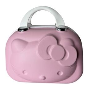 HELLO KITTY Pink Hard Cosmetic Case Bag Travel Case Polka Sot Make Up Zipper